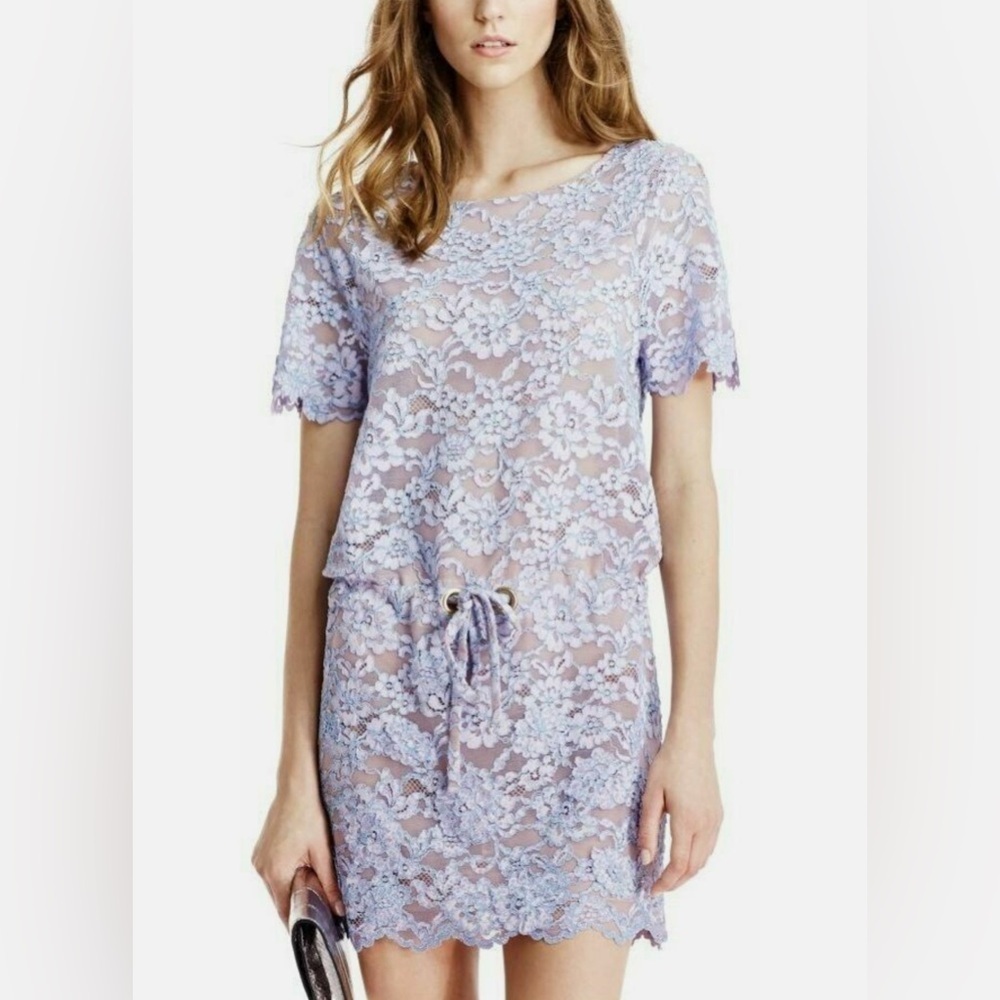 Diane Von Furstenberg Amal Lilac Lace Crystal Detail Drop Waist Dress MSRP $548